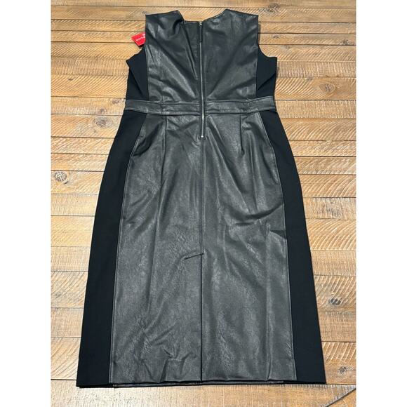 Spanx Leather-Like Combo Fitted Sheath Dress Luxe Black 20393R - Women’s M - Picture 2 of 11